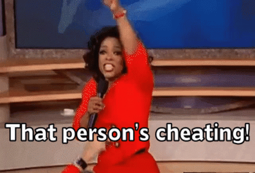 A Woman In A Red Dress Is Holding A Microphone And Saying That Person 'S Cheating ! GIF