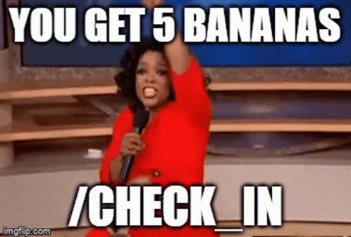 A Woman In A Red Dress Is Holding A Microphone And Says You Get 5 Bananas / Check In GIF