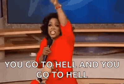 A Woman In A Red Dress Is Holding A Microphone And Yelling At The Camera . GIF