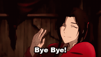 A Woman In A Red Dress Says Bye Bye In White Letters GIF