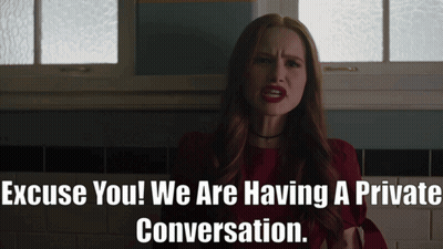 A Woman In A Red Dress Says " Excuse You We Are Having A Private Conversation .. " GIF