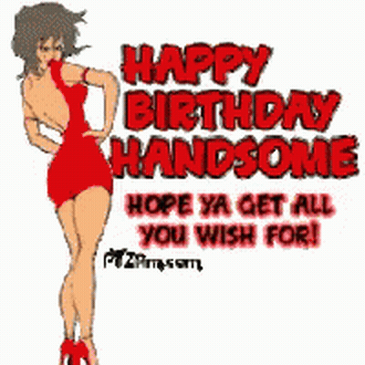 A Woman In A Red Dress Says Happy Birthday Handsome GIF