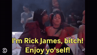 A Woman In A Red Dress Says I 'M Rick James Bitch Enjoy Yo 'Self .. GIF