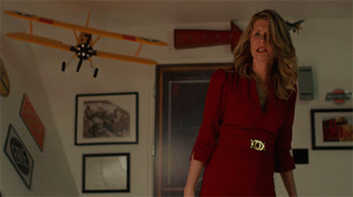 A Woman In A Red Dress Says No More Lies In A Room GIF