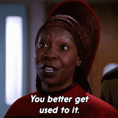 A Woman In A Red Dress Says You Better Get Used To It GIF