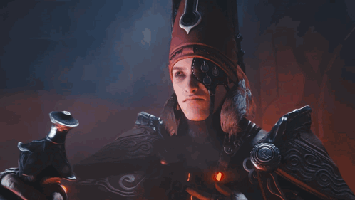 A Woman In A Red Hat Holds A Sword GIF