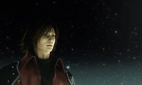A Woman In A Red Jacket And Red Gloves Looks Up At The Stars GIF