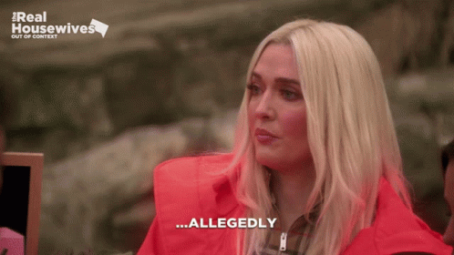 A Woman In A Red Jacket Says Allegedly In A Real Housewives Ad GIF