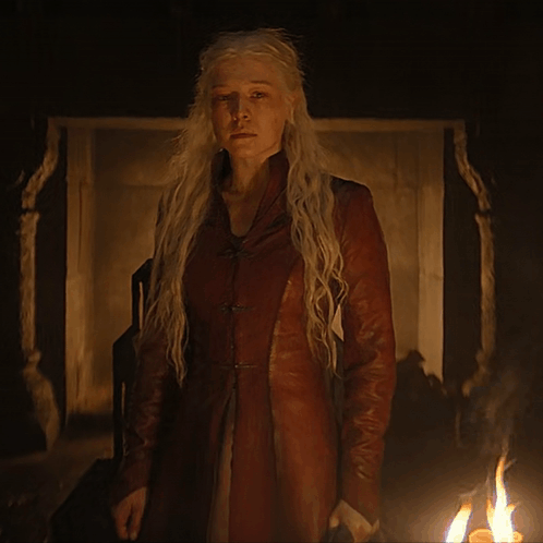 A Woman In A Red Leather Jacket Says I Want Aemond Targaryen GIF