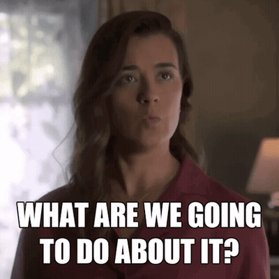 A Woman In A Red Shirt Is Asking What Are We Going To Do About It GIF