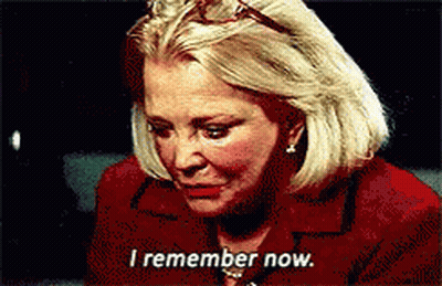 A Woman In A Red Shirt Is Crying And Says " I Remember Now " GIF