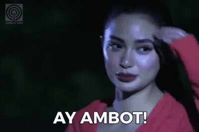 A Woman In A Red Shirt Is Holding Her Hand To Her Forehead And Says Ay Ambot GIF