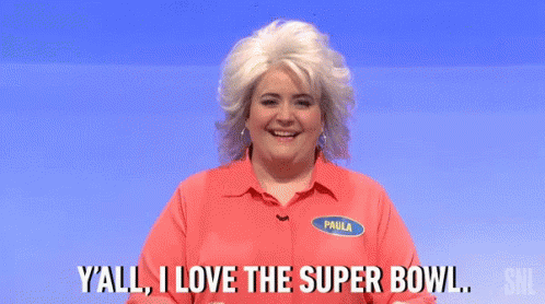 A Woman In A Red Shirt Is Saying Y'all I Love The Super Bowl . GIF