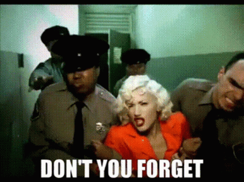 A Woman In A Red Shirt Is Surrounded By Police Officers With The Words " Do N't You Forget " On The Screen GIF