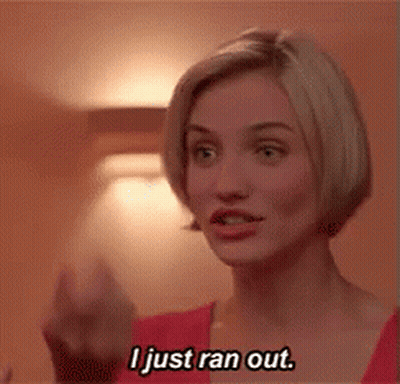 A Woman In A Red Shirt Says I Just Ran Out . GIF
