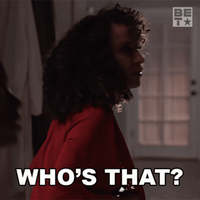 A Woman In A Red Shirt Says " Who 'S That ? " GIF