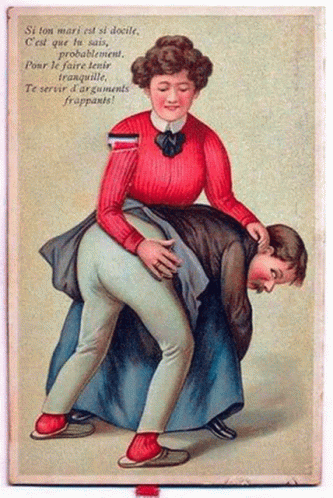 Woman In Red Sweater Spanking Cartoon Man GIF