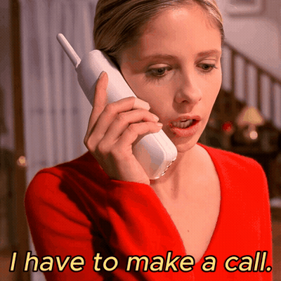 A Woman In A Red Sweater Is Talking On A Cell Phone With The Words I Have To Make A Call Below Her GIF