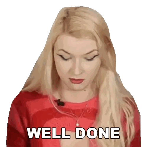 A Woman In A Red Sweater Says Well Done On A White Background Sticker