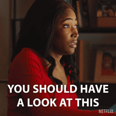A Woman In A Red Sweater Says " You Should Have A Look At This " On Netflix GIF