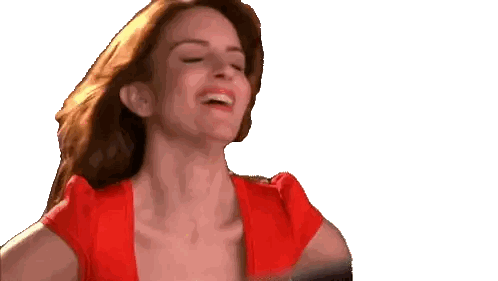 A Woman In A Red Top Is Smiling With Her Eyes Closed And Her Hair Blowing In The Wind Sticker