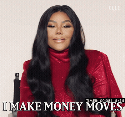A Woman In A Red Turtleneck Says I Make Money Moves GIF