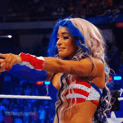 A Woman In A Red White And Blue Outfit Has Tiffanyluv24 On The Bottom Right GIF