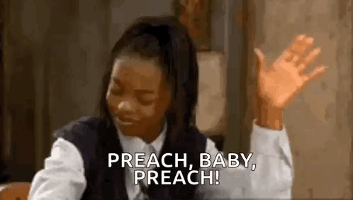 A Woman In A School Uniform Is Saying `` Preach Baby , Preach '' . GIF
