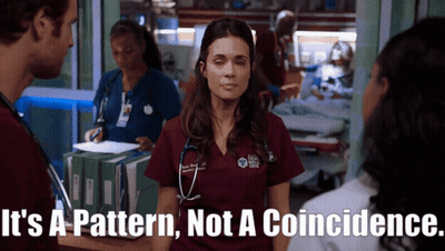 A Woman In A Scrub Top Says It 'S A Pattern And Not A Coincidence GIF