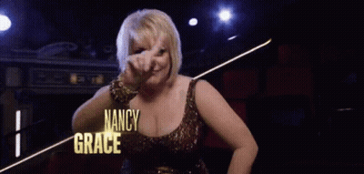 A Woman In A Sequined Dress With Nancy Grace Written On The Bottom GIF
