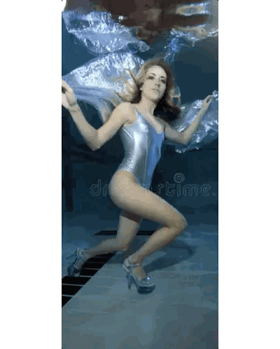 A Woman In A Silver Swimsuit And High Heels Is Under Water Sticker