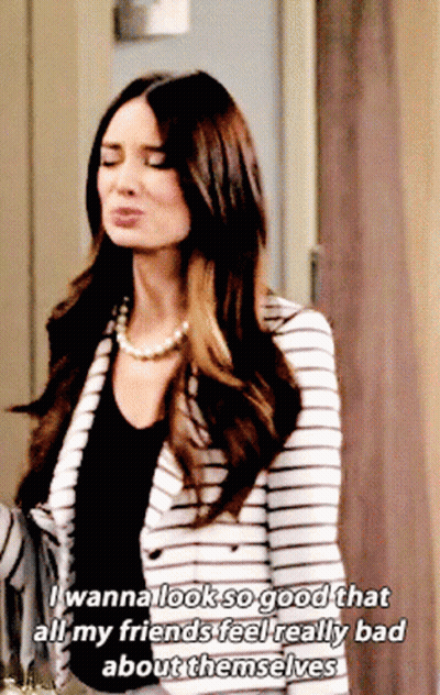 A Woman In A Striped Jacket Says I Wanna Look So Good That All My Friends Feel Really Bad About Themselves .. GIF