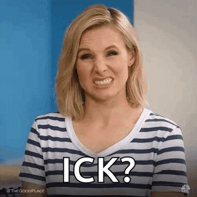 A Woman In A Striped Shirt Is Making A Face And Saying Ick . GIF