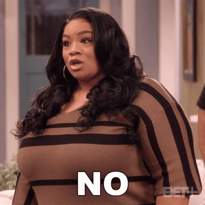 A Woman In A Striped Shirt Says " No " GIF