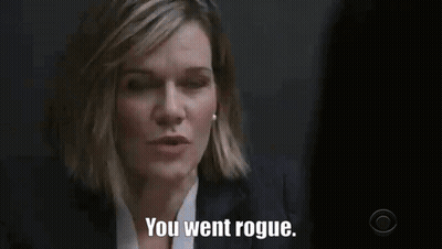 A Woman In A Suit Is Talking To Another Woman In A Police Station And Saying `` You Went Rogue . '' GIF