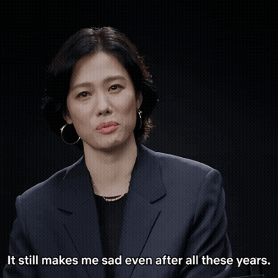 A Woman In A Suit Says It Still Makes Her Sad Even After All These Years GIF