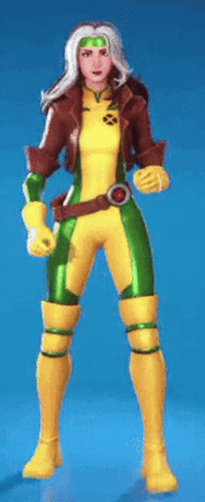 A Woman In A Superhero Costume Is Standing On A Blue Background . GIF