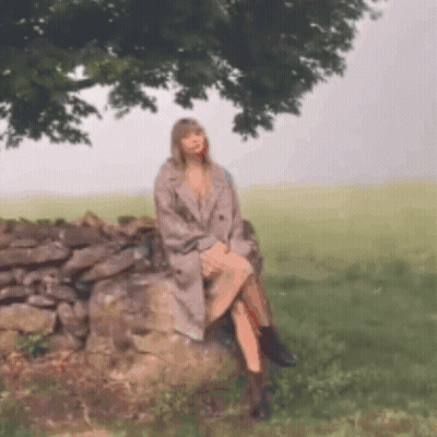 A Woman In A Trench Coat Is Sitting On A Rock Under A Tree . GIF