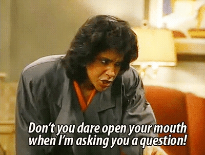 A Woman In A Trench Coat Says Do N't You Dare Open Your Mouth When I 'M Asking You A Question GIF