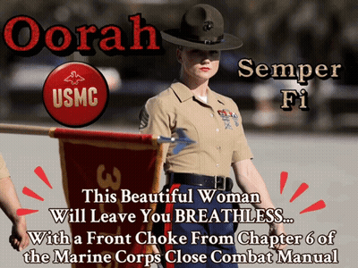 A Woman In A Usmc Uniform Stands In Front Of A Banner GIF