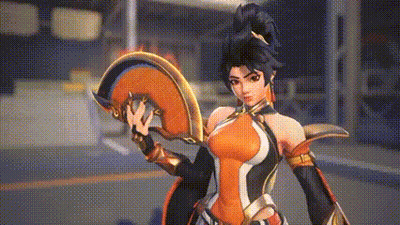 A Woman In A Video Game Is Holding A Fan In Her Hands . GIF
