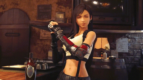 A Woman In A Video Game Is Standing In Front Of A Bottle Of Wine GIF