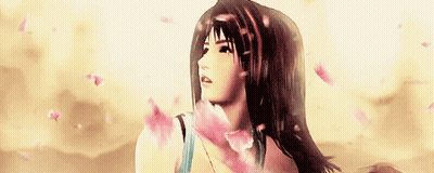 A Woman In A Video Game Is Surrounded By Pink Flowers GIF