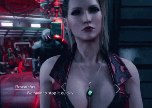 A Woman In A Video Game Is Talking To A Man And Says " We Have To Stop It Quickly " GIF