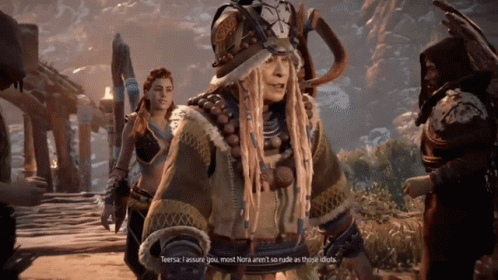 A Woman In A Video Game Says Teersac I Assume You Most Nora Isn't So Rude As Those Idiots GIF
