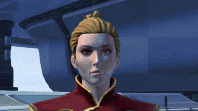 A Woman In A Video Game Stands In Front Of A Statue Of A Man GIF