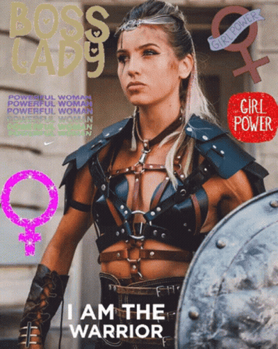 A Woman In A Warrior Costume With The Words I Am The Warrior On The Bottom GIF