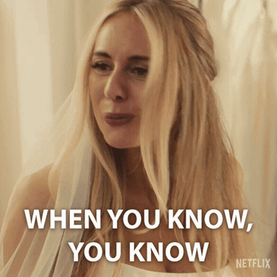 A Woman In A Wedding Dress Says " When You Know , You Know " GIF