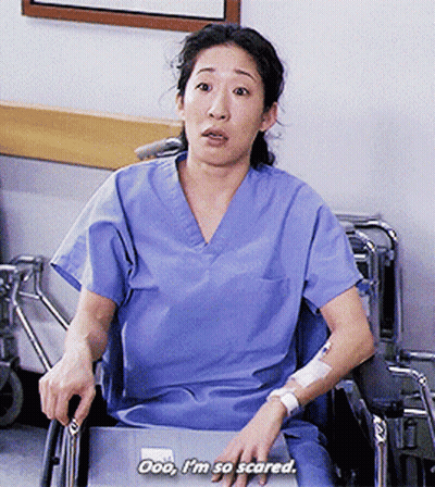A Woman In A Wheelchair Is Saying " Ooo I 'M So Scared " GIF