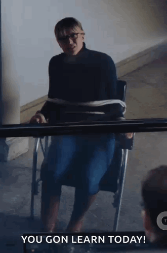 A Woman In A Wheelchair Is Tied Up And Says You Gon Learn Today . GIF